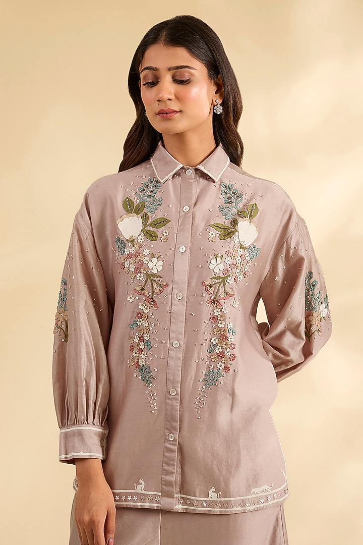 Pink Chanderi Hand Embroidered Tunic Set by Sahil Kochhar at Pernia's Pop Up Shop