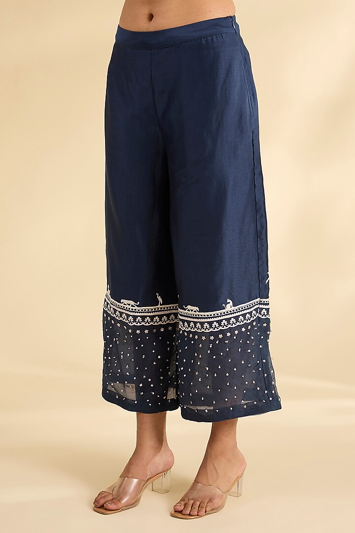 Blue Chanderi Hand Embroidered Tunic Set by Sahil Kochhar at Pernia's Pop Up Shop