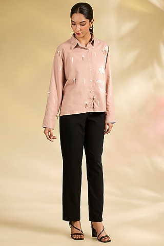 Peach Shirting Hand Embroidered Shirt by Sahil Kochhar