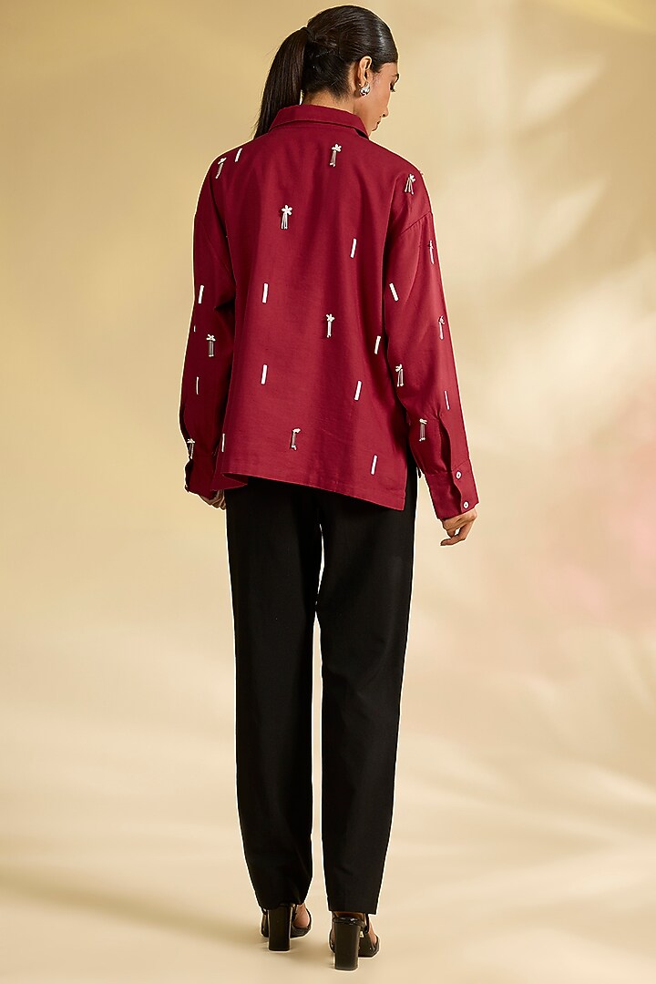 Red Shirting Hand Embroidered Shirt by Sahil Kochhar at Pernia's Pop Up Shop