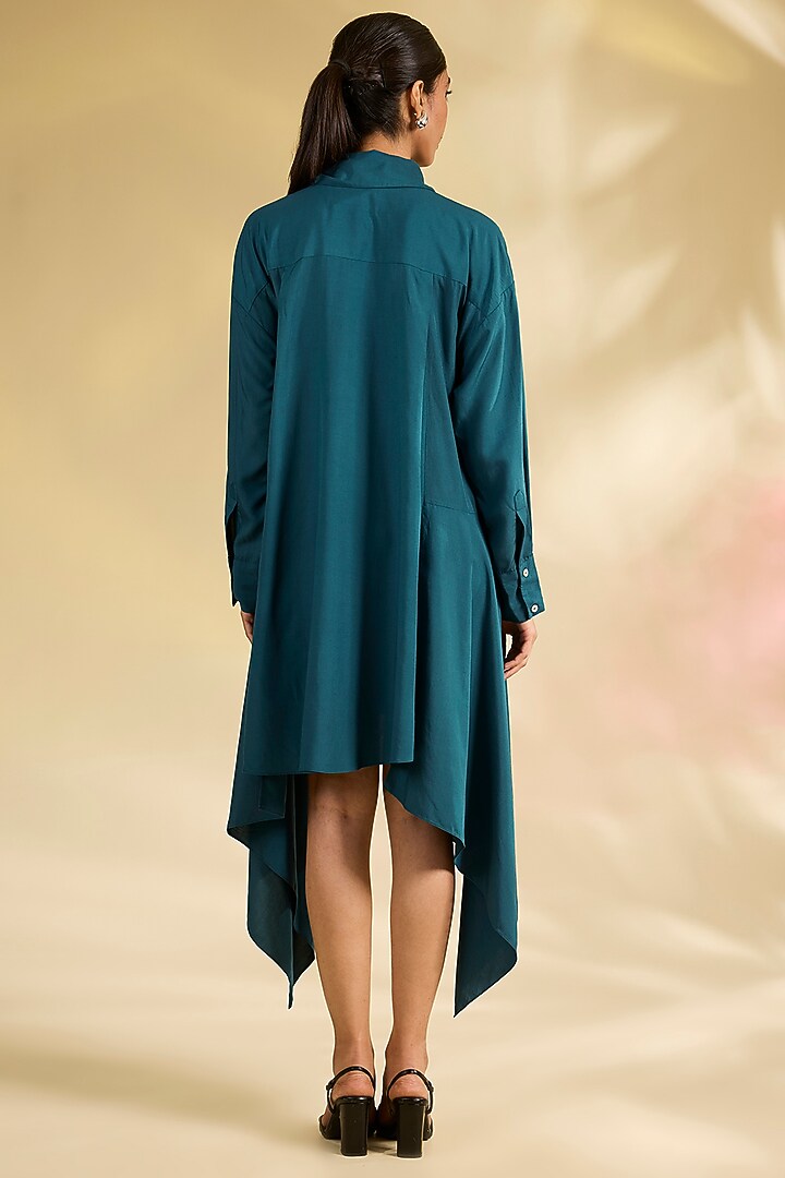 Blue Chanderi Laser-Cut Applique Embroidered Tunic by Sahil Kochhar at Pernia's Pop Up Shop