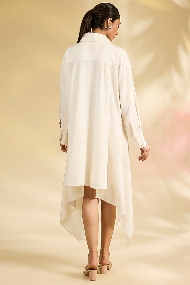 Ivory Chanderi Laser-Cut Applique Embroidered Tunic by Sahil Kochhar at Pernia's Pop Up Shop
