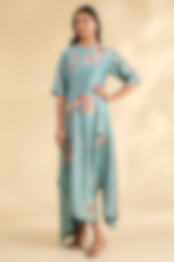 Blue Chanderi Laser-Cut Applique Work Tunic by Sahil Kochhar at Pernia's Pop Up Shop