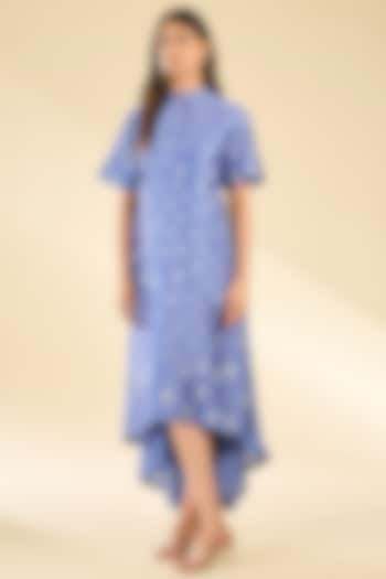 Blue Soft Rayon Applique Tunic by Sahil Kochhar at Pernia's Pop Up Shop