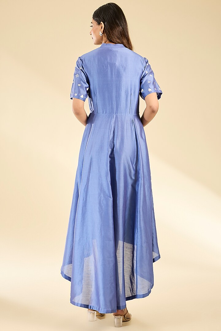 Blue Soft Rayon Applique Tunic by Sahil Kochhar at Pernia's Pop Up Shop
