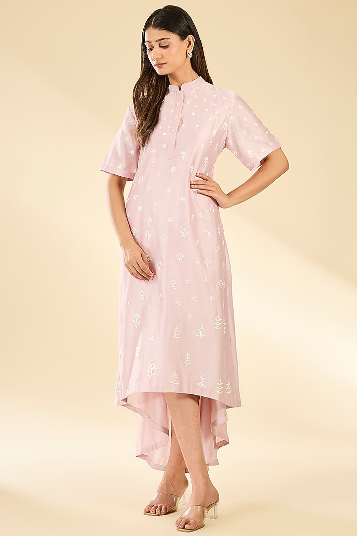Pink Soft Rayon Applique Tunic by Sahil Kochhar at Pernia's Pop Up Shop