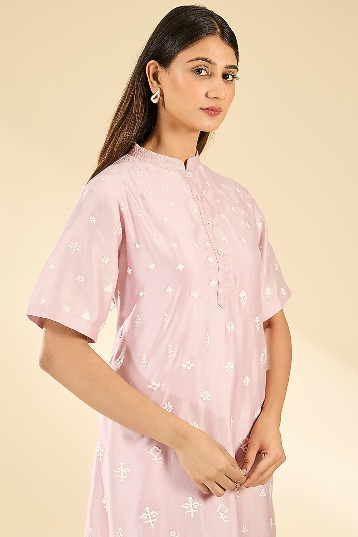 Pink Soft Rayon Applique Tunic by Sahil Kochhar at Pernia's Pop Up Shop