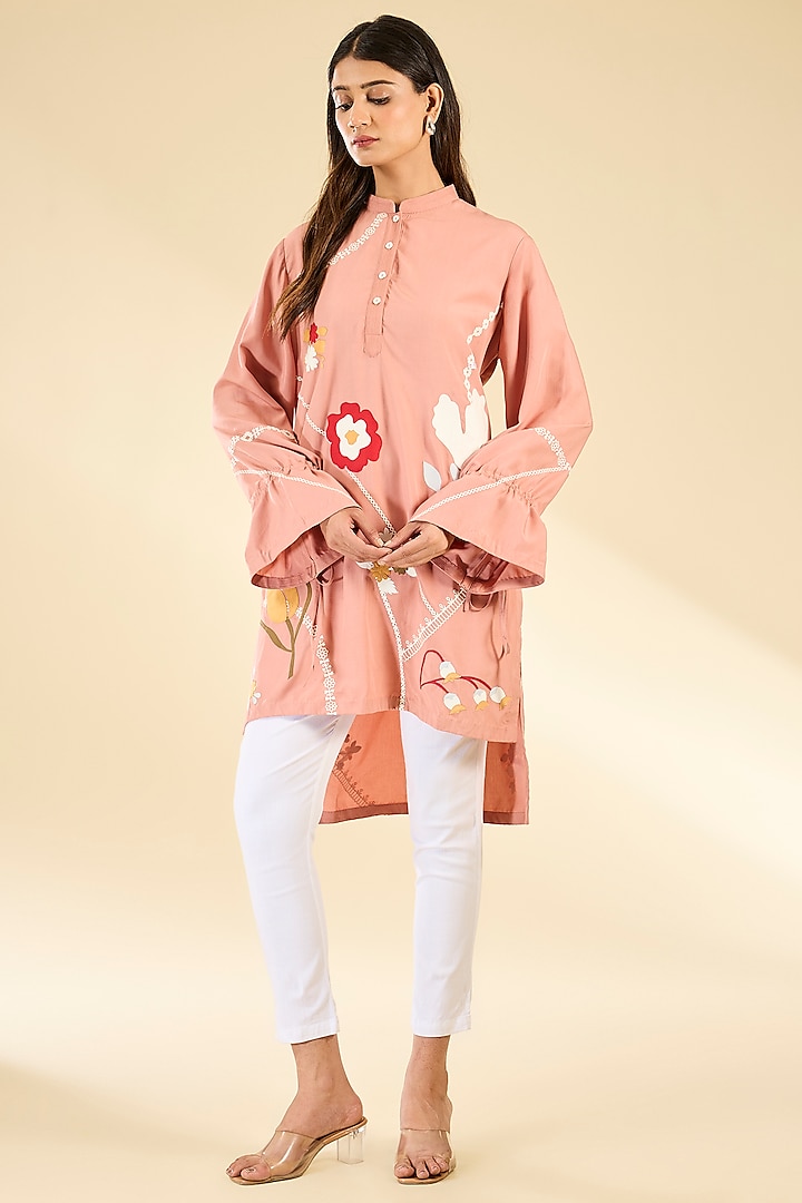 Pink Soft Rayon Applique Tunic by Sahil Kochhar at Pernia's Pop Up Shop
