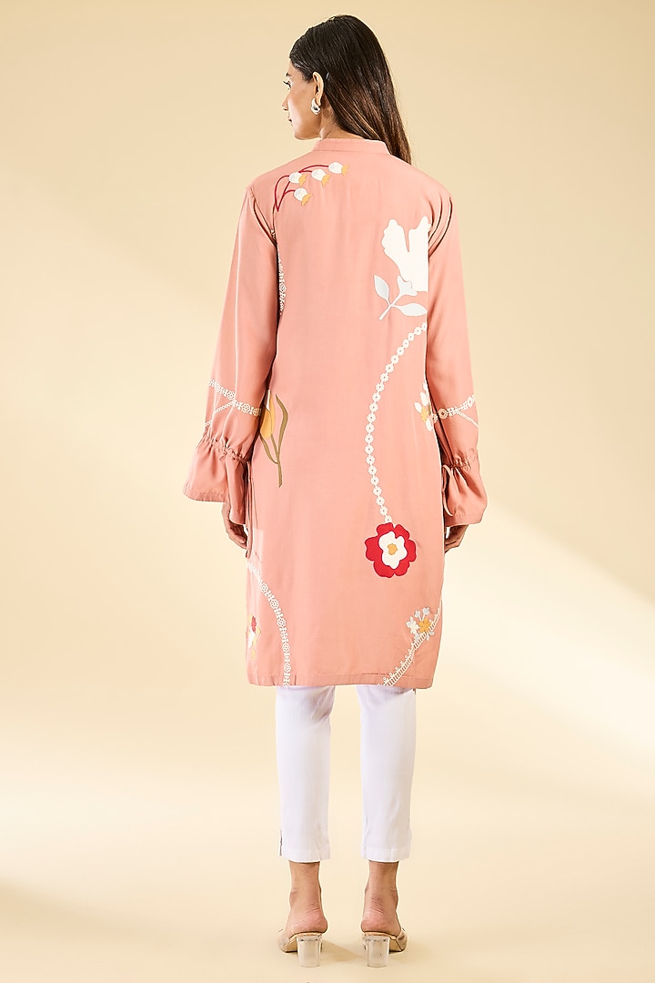 Pink Soft Rayon Applique Tunic by Sahil Kochhar at Pernia's Pop Up Shop