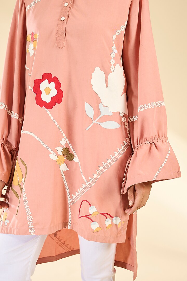Pink Soft Rayon Applique Tunic by Sahil Kochhar at Pernia's Pop Up Shop