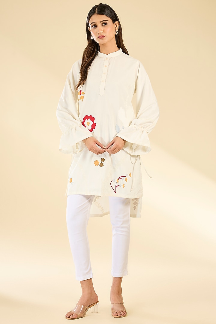 Ivory Soft Rayon Applique Tunic by Sahil Kochhar at Pernia's Pop Up Shop