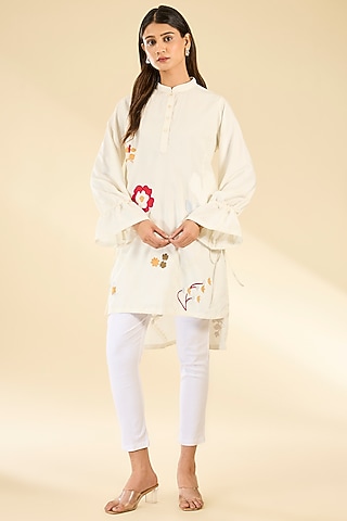Ivory Soft Rayon Applique Tunic by Sahil Kochhar