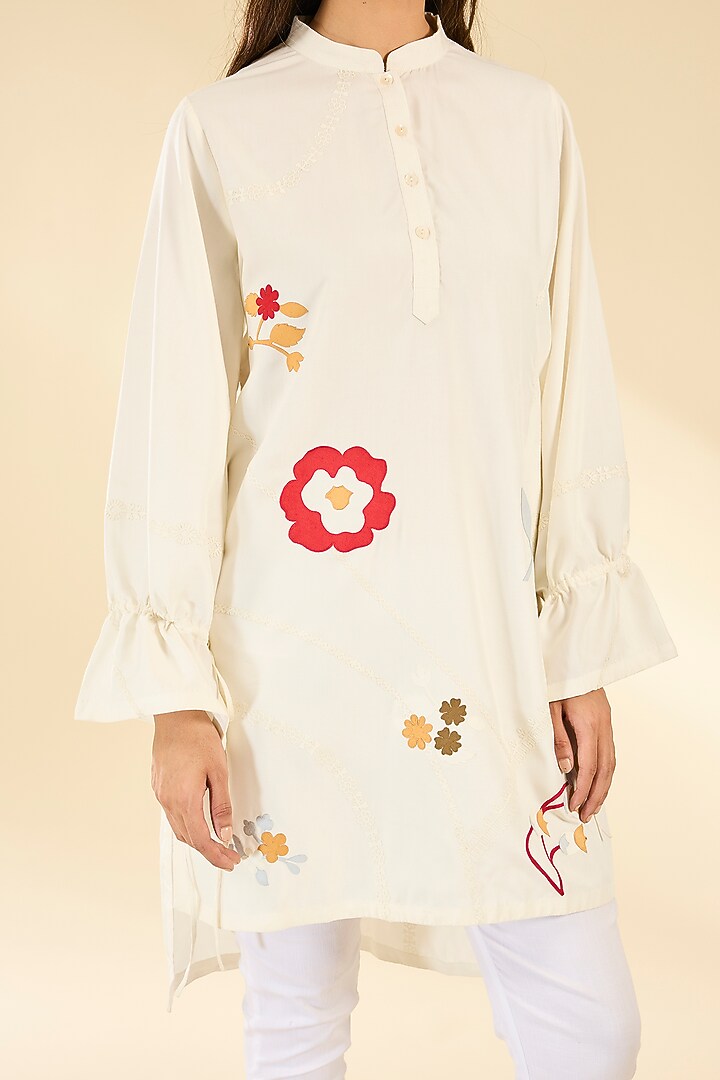 Ivory Soft Rayon Applique Tunic by Sahil Kochhar at Pernia's Pop Up Shop