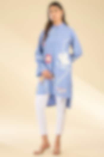 Blue Soft Rayon Applique Tunic by Sahil Kochhar at Pernia's Pop Up Shop