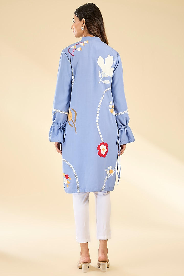 Blue Soft Rayon Applique Tunic by Sahil Kochhar at Pernia's Pop Up Shop