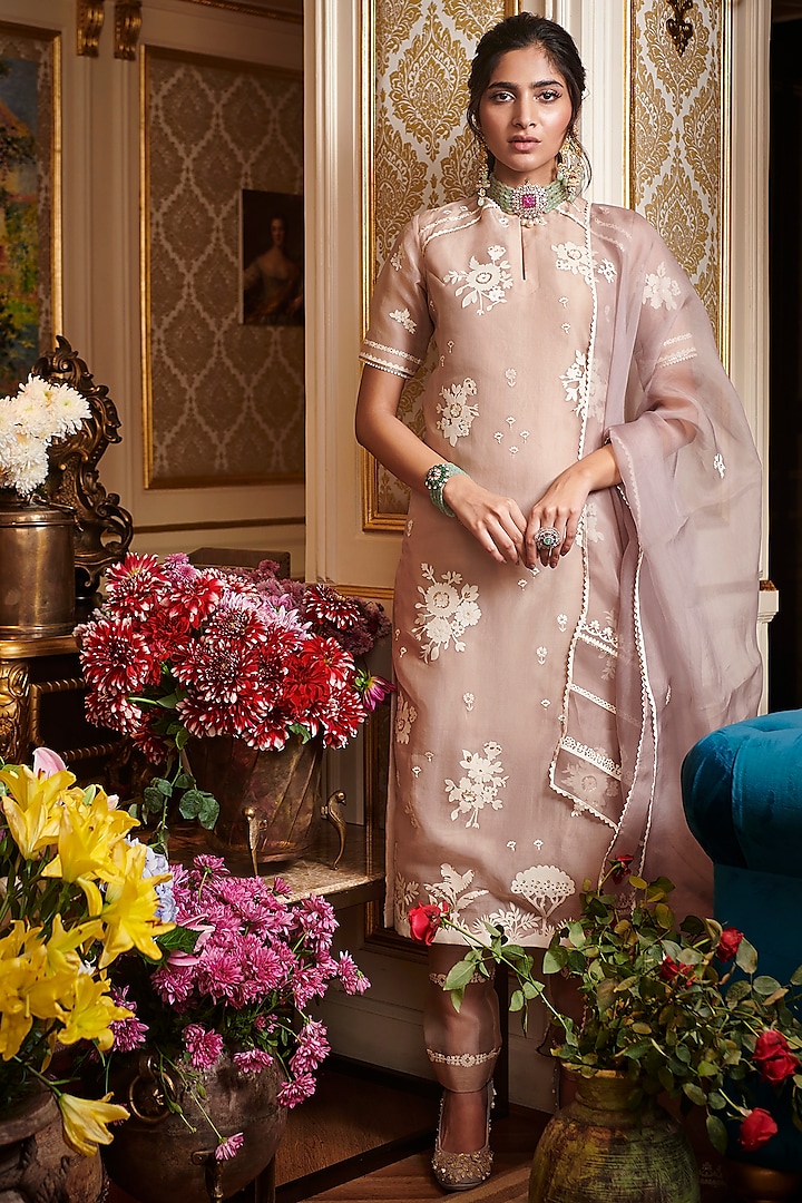 Dark Beige Embroidered Kurta Set by Sahil Kochar at Pernia's Pop Up Shop