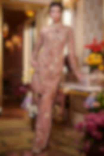 Champagne Rose Embroidered Kurta Set by Sahil Kochhar at Pernia's Pop Up Shop