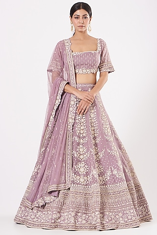 Lilac Embroidered Lehenga Set by Sahil Kochhar