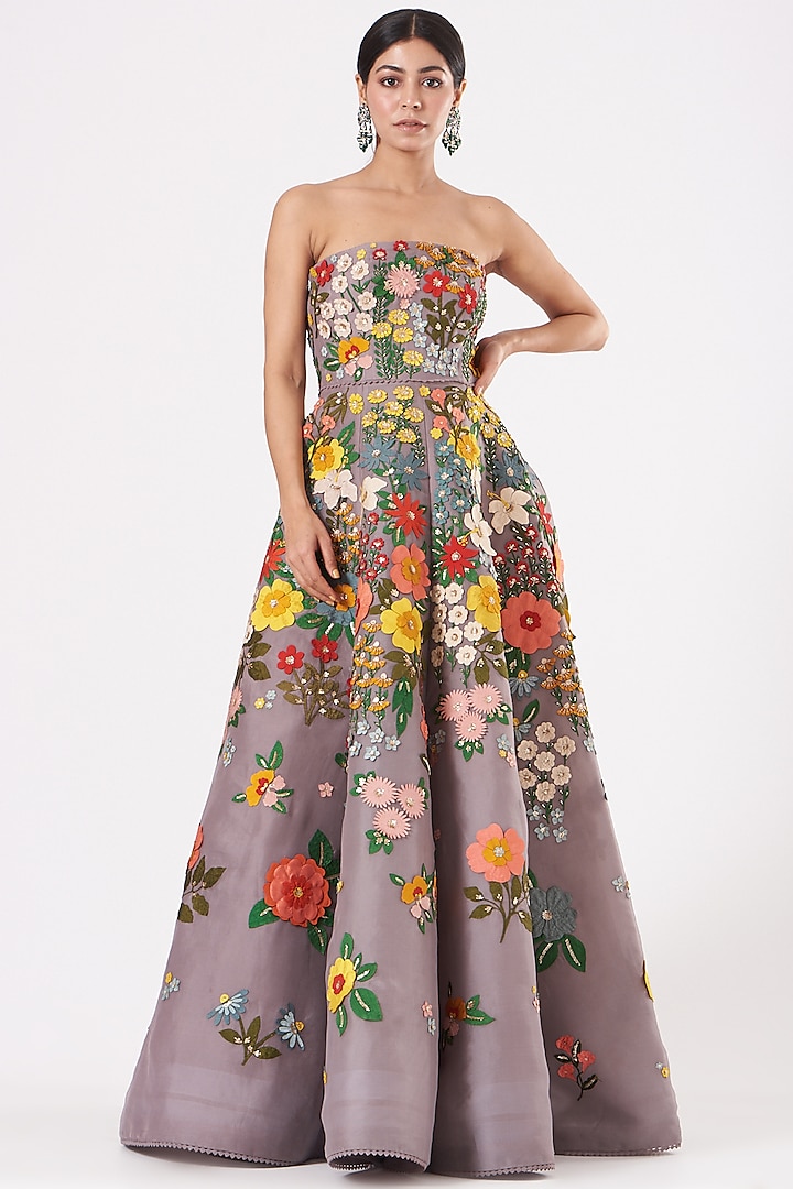Burnt Lavender Embroidered Gown by Sahil Kochhar at Pernia's Pop Up Shop