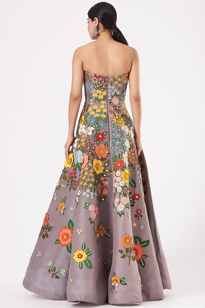Burnt Lavender Embroidered Gown by Sahil Kochhar at Pernia's Pop Up Shop
