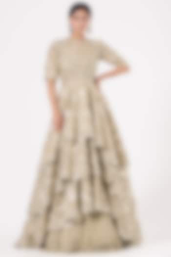 Pewter Embroidered Tiered Gown by Sahil Kochar