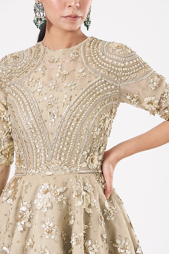 Pewter Embroidered Tiered Bridal Gown by Sahil Kochhar at Pernia's Pop Up Shop
