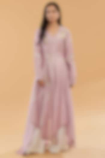 Burnt Lavender Organza Net 3D Floral Embroidered Kurta by Sahil Kochhar at Pernia's Pop Up Shop