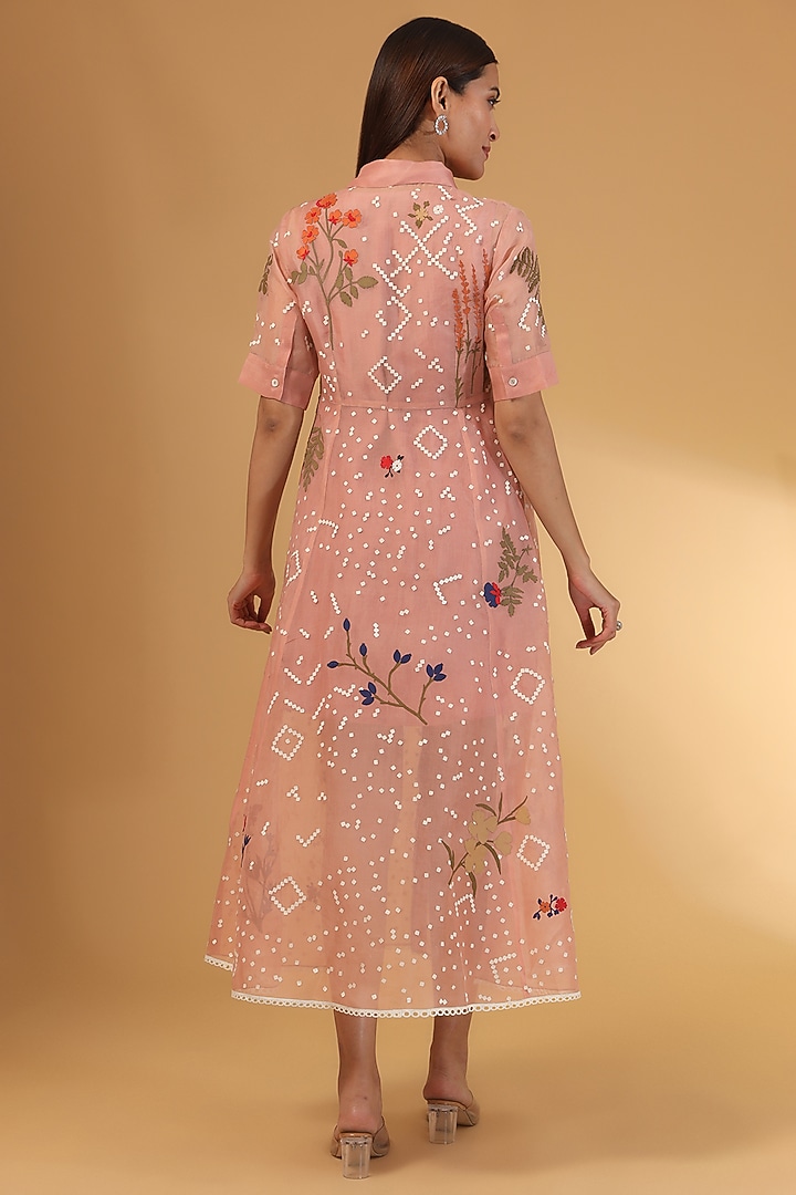 Pink Organza Applique Work Midi Party Wear Dress by Sahil Kochhar at Pernia's Pop Up Shop