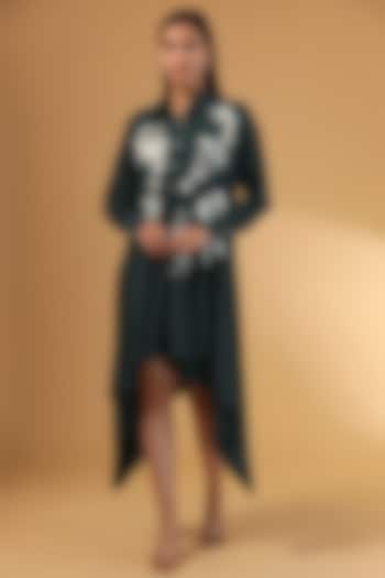 Navy Cotton Silk Embroidered Shirt Mini Vacation Dress by Sahil Kochhar at Pernia's Pop Up Shop