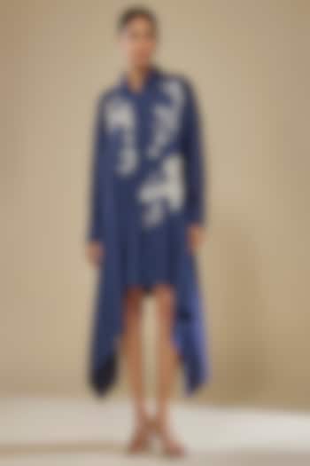 Blue Chanderi Applique Work Mini Vacation Dress by Sahil Kochhar at Pernia's Pop Up Shop