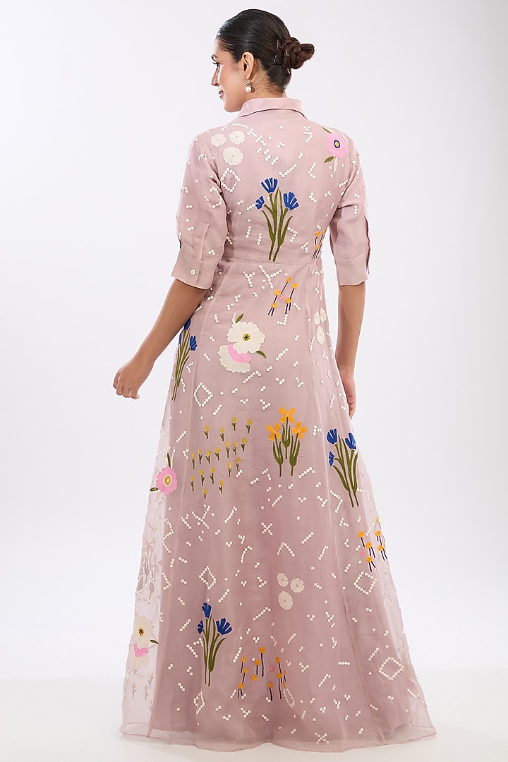 Pink Organza Applique Embroidered Party Wear Dress by Sahil Kochhar at Pernia's Pop Up Shop