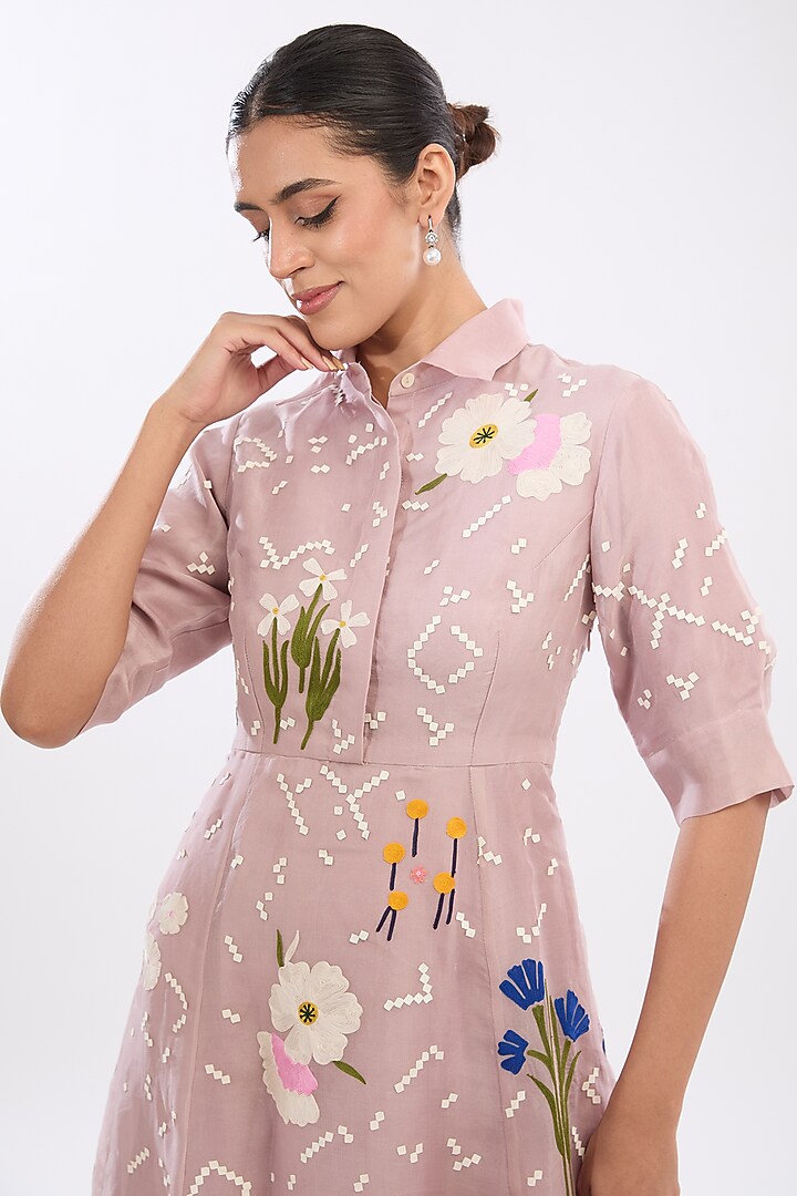 Pink Organza Applique Embroidered Party Wear Dress by Sahil Kochhar at Pernia's Pop Up Shop