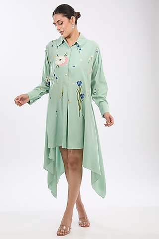 Green Rayon Aari Embroidered Dress by Sahil Kochhar