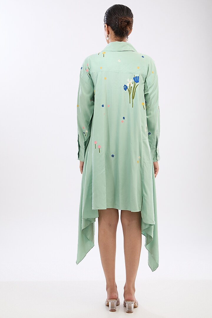 Green Rayon Aari Embroidered Vacation Dress by Sahil Kochhar at Pernia's Pop Up Shop