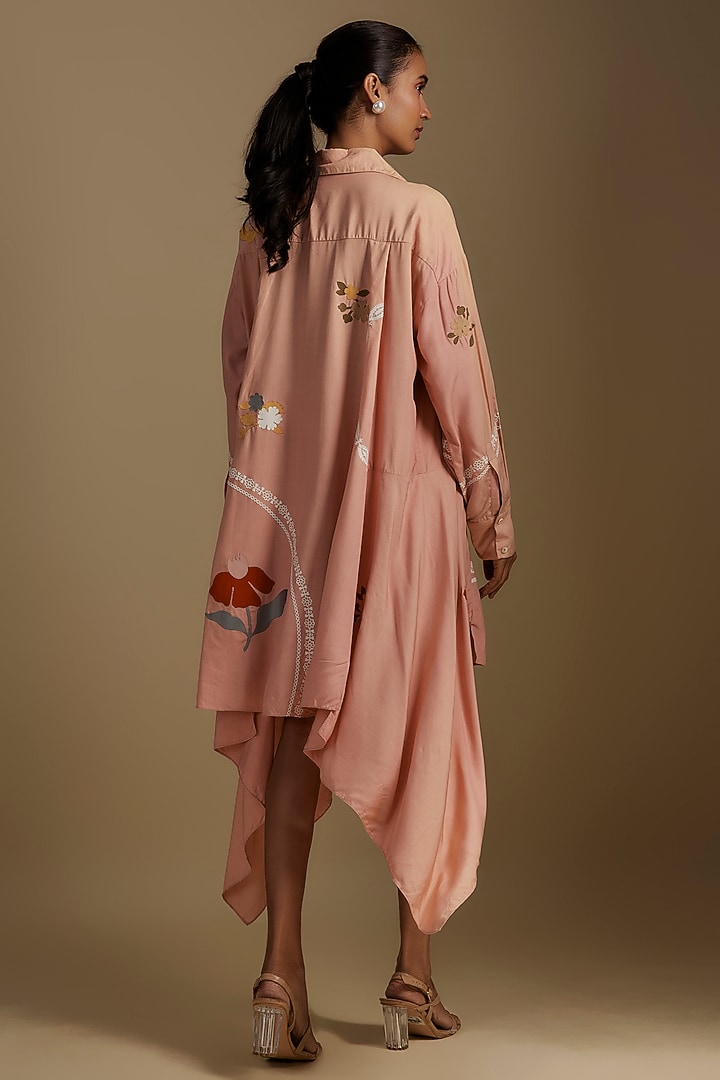 Pink Chanderi Applique Embroidered Tunic by Sahil Kochhar at Pernia's Pop Up Shop