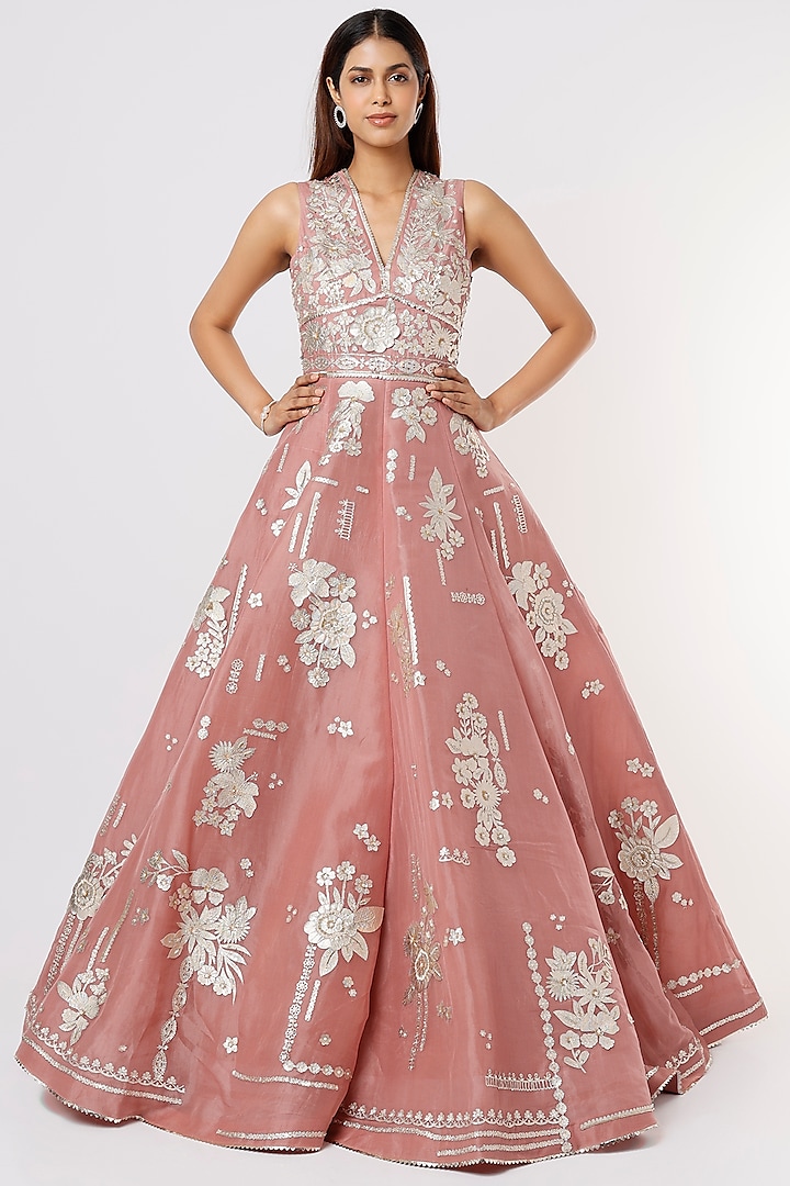 Pink Embroidered Gown by Sahil Kochar