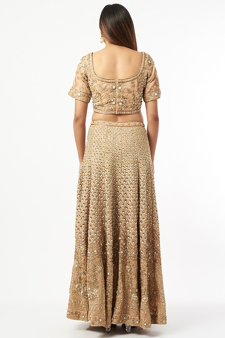 Nude Embroidered Layered Bridal Lehenga Set by Sahil Kochhar at Pernia's Pop Up Shop