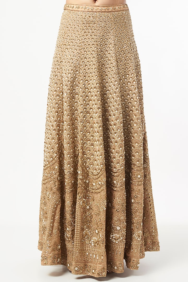 Nude Embroidered Layered Bridal Lehenga Set by Sahil Kochhar at Pernia's Pop Up Shop