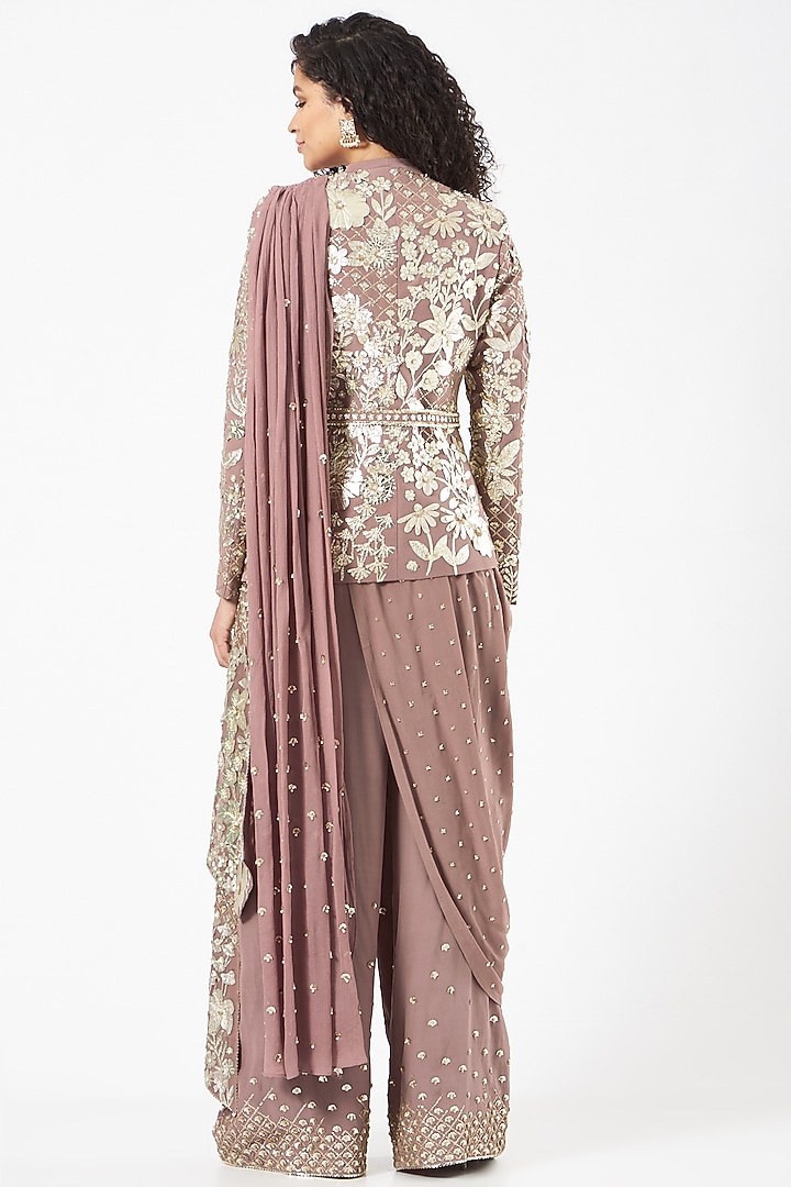 Champagne Organza Embroidered Jacket Set by Sahil Kochhar at Pernia's Pop Up Shop