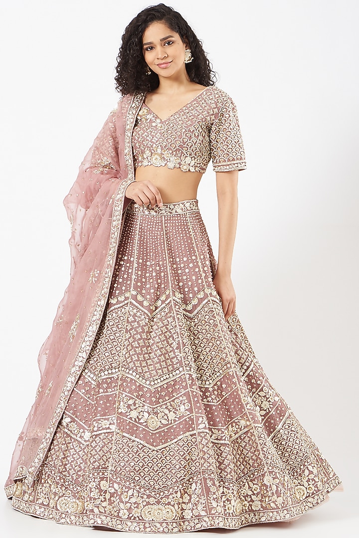 Ash Rose Pink Organza Embroidered Bridal Lehenga Set by Sahil Kochhar at Pernia's Pop Up Shop