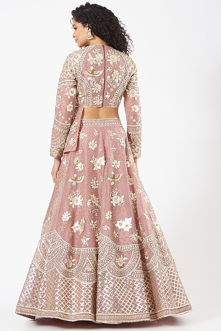 Ash Rose Organza Embroidered Bridal Lehenga Set by Sahil Kochhar at Pernia's Pop Up Shop