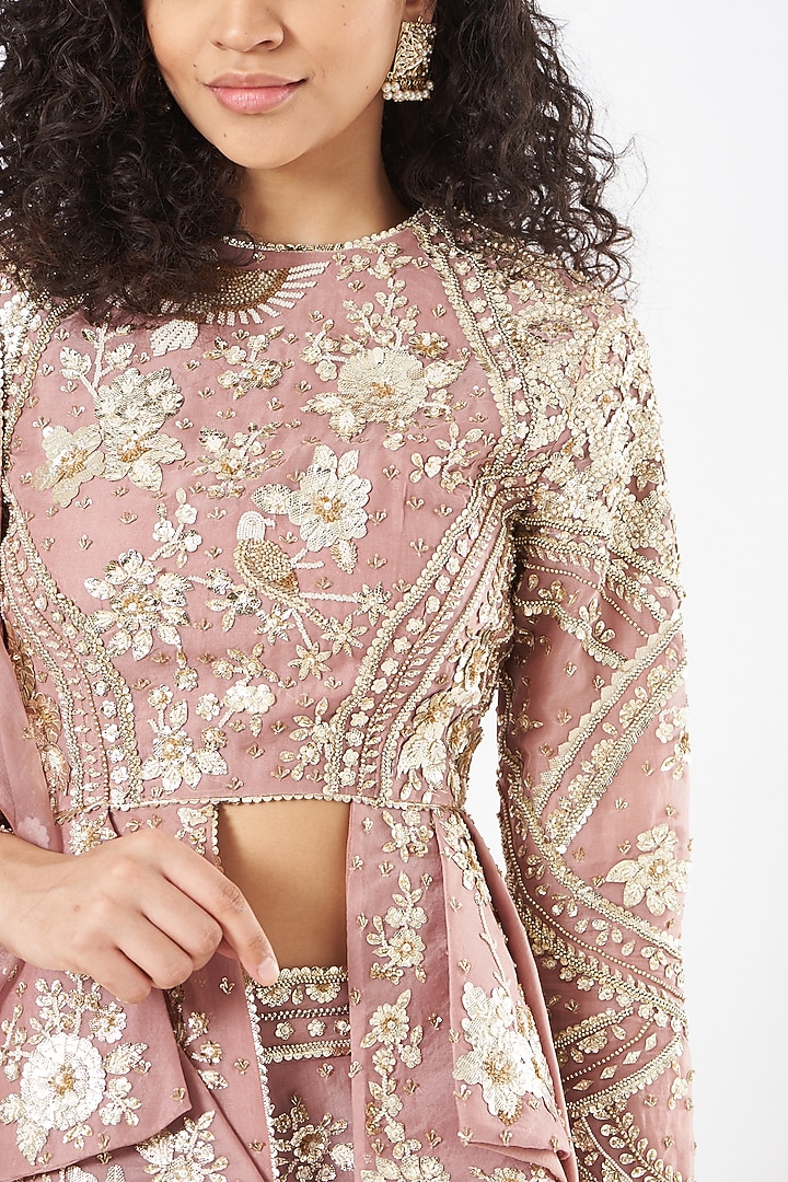 Ash Rose Organza Embroidered Bridal Lehenga Set by Sahil Kochhar at Pernia's Pop Up Shop