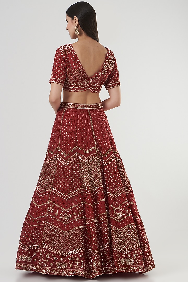 Red Embroidered Bridal Lehenga Set by Sahil Kochhar at Pernia's Pop Up Shop