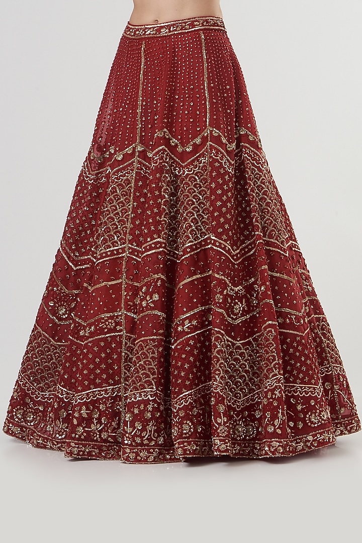 Red Embroidered Bridal Lehenga Set by Sahil Kochhar at Pernia's Pop Up Shop