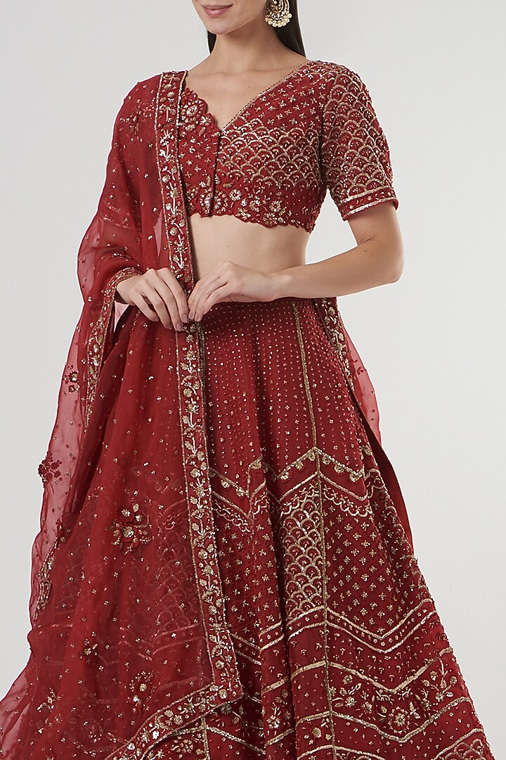 Red Embroidered Bridal Lehenga Set by Sahil Kochhar at Pernia's Pop Up Shop