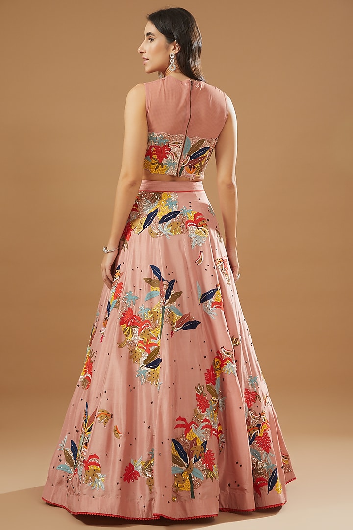 Pink Raw Silk Embroidered Bridal Lehenga Set by Sahil Kochhar at Pernia's Pop Up Shop
