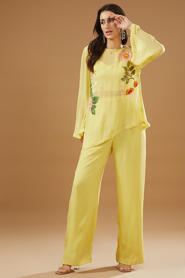 Yellow Georgette Co-Ord Set by Sahil Kochhar