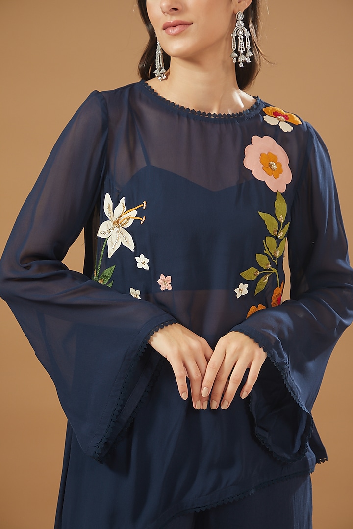 Blue Georgette Co-Ord Set by Sahil Kochhar at Pernia's Pop Up Shop