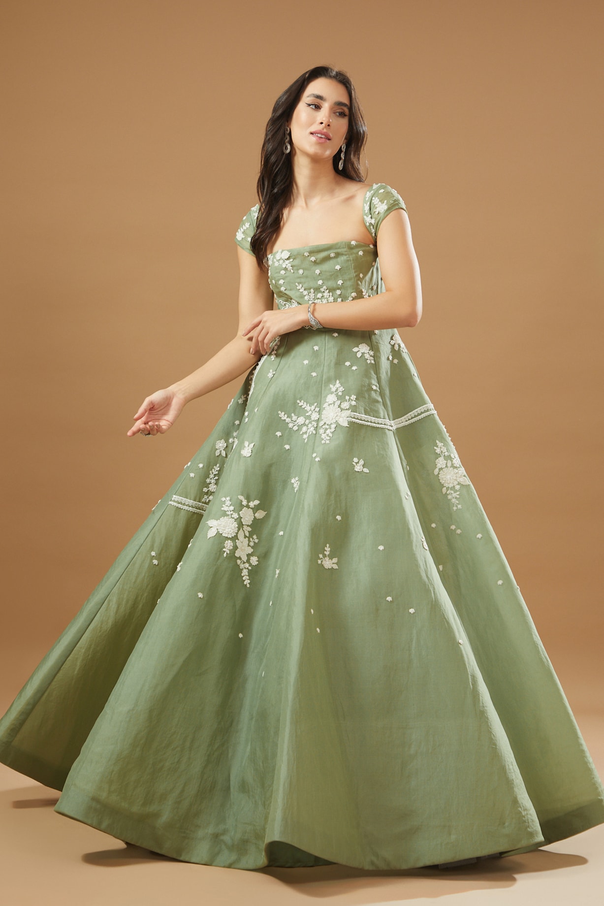 green emerald velvet dress Fairytale Sage Plunge-Neck Chiffon Maxi Dress With Cape Sleeve  Club L  London