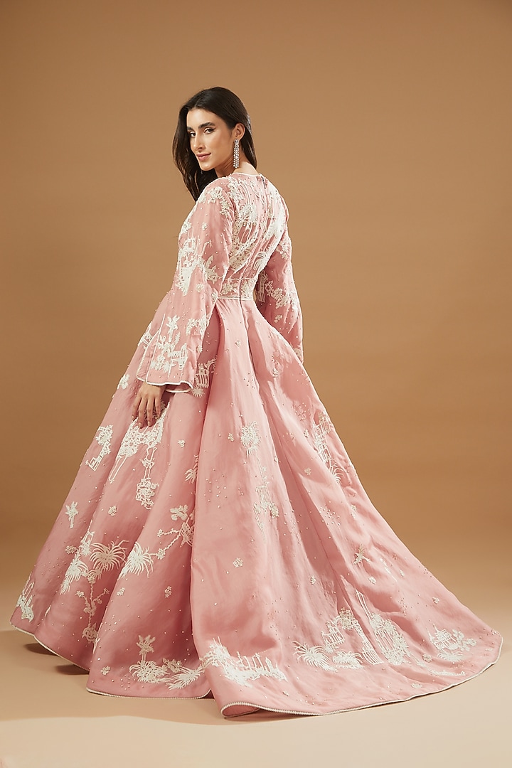 Pink Organza Embroidered Bridal Gown by Sahil Kochhar at Pernia's Pop Up Shop